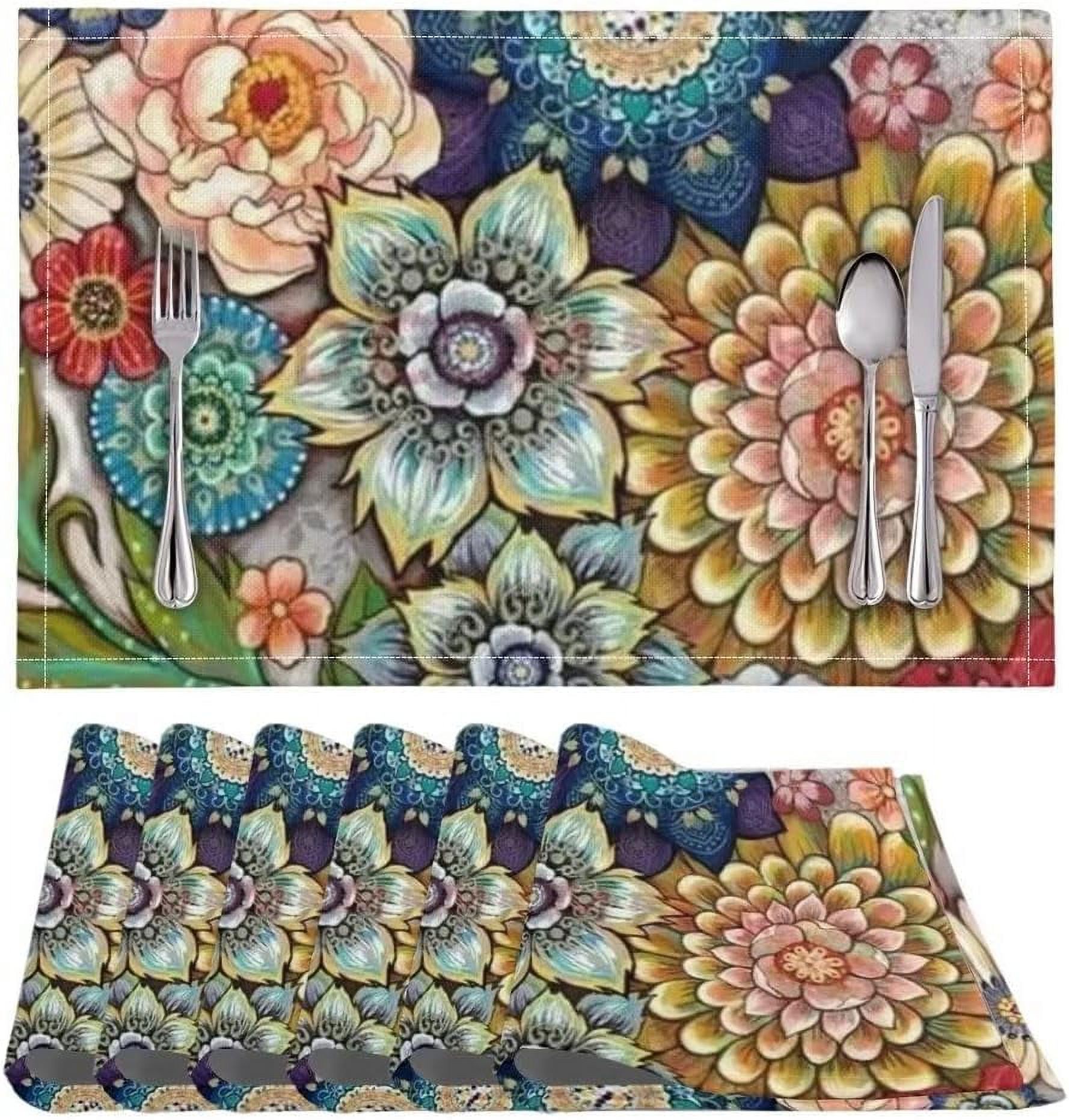 Durable Placemats Set of 6, Dining Table Woven Vinyl PVC Placemat