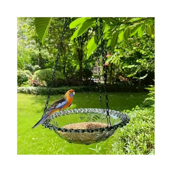 Durable Plastic And Metal Hanging Bird Bath Feeder With Decorative Floral Design For Outdoor Garden Decor