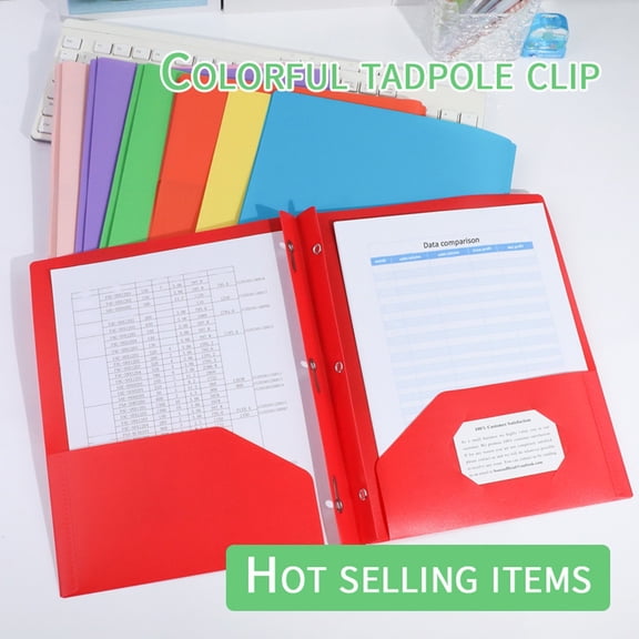 Durable Plastic Folders with 2 Pockets Heavy Duty File Folder with Business Card Slot Metal Tadpole Clip Inside Fits 3-Ring Binder, for Home Office Home Assorted Colors, 1 Pack-Pink