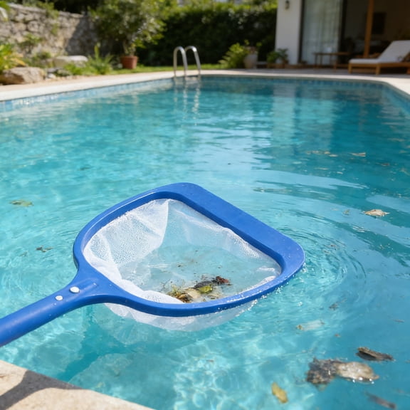 Durable Plastic Pool Skimmer with Pole Set, Complete Professional Cleaning Tool Kit for Swimming Pools, Spas and Hot Tubs, Efficient Leaf Debris Removal Accessory for Outdoor Water Maintenance, Blue