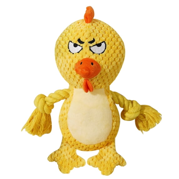 Durable Plush Chicken Dog Squeaky Toy with Integrated Cotton Rope for Teething Relief and Interactive Fetch Play, Ideal for Small Breeds and Puppies, Yellow 8 Inch