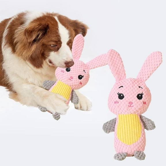 Durable Plush Dog Chew Toy with Squeaker, Nubby Texture for Teeth Cleaning, Hand-Stitched Embroidered Face for Small Medium Dogs, Puppy Teething Toy (8.86-11.42 Inch)