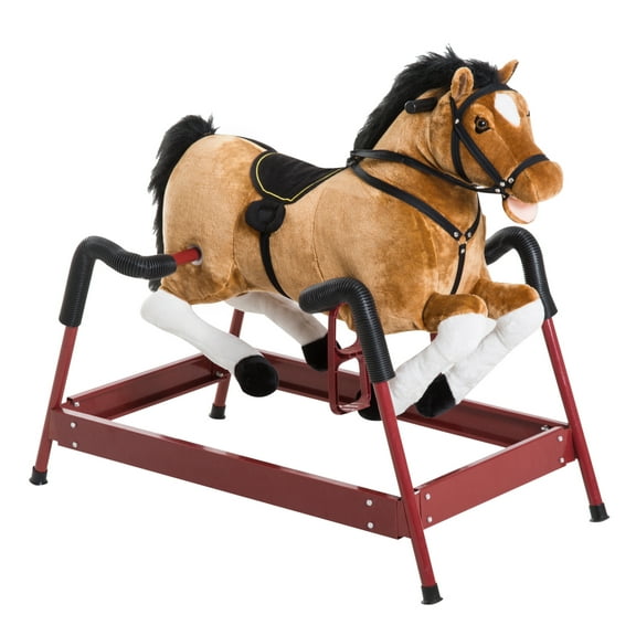 Durable Plush Toddlers Spring Rocking Horse, Bouncing Rocker Toy with Realistic Sounds