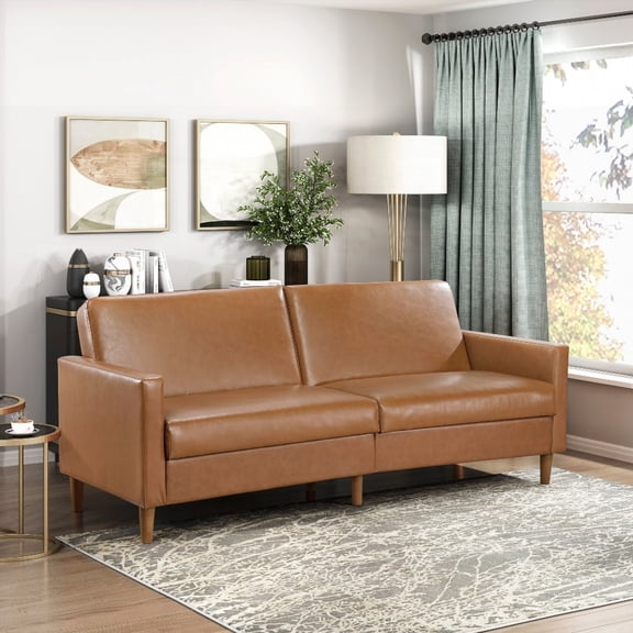 Durable Plywood Frame Camel Faux Leather Sleeper Sofa - Modern Elegant Lounger 1pc
