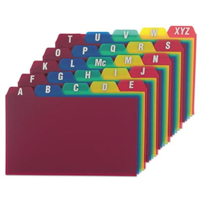 Durable Poly A-Z Card Guides, 1/5" Top Tab, A To Z, 3 X 5, Assorted Colors, 25/Set
