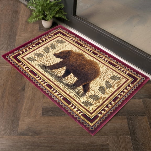 Durable Polypropylene 2 x 3 Area Rugs Rustic Bear Style for Entryway