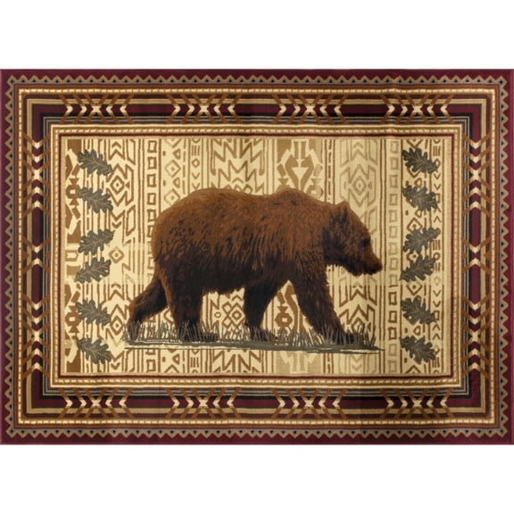Durable Polypropylene Area Rugs Rustic Lodge Bear Style for Home