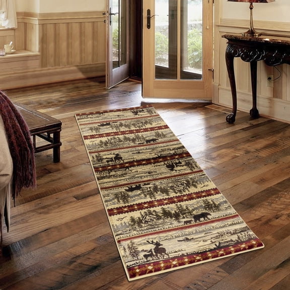 Durable Polypropylene Area Rugs Rustic Lodge Runner for Home Entryway
