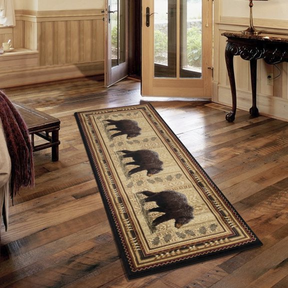 Durable Polypropylene Area Rugs Rustic Lodge Runner for Home Entryway