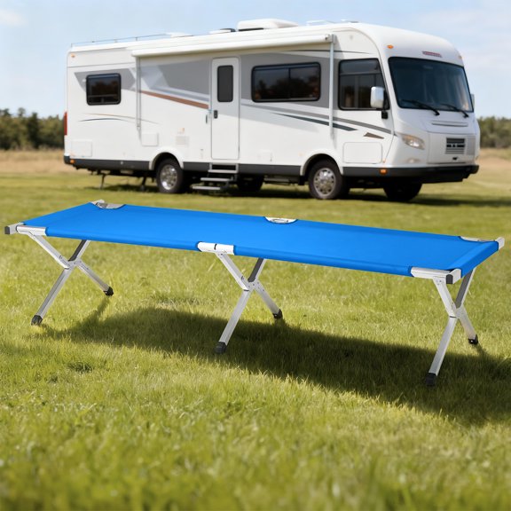 Durable Portable Folding Camping Cot in Army Blue with Carrying Bag for Outdoor Adventures