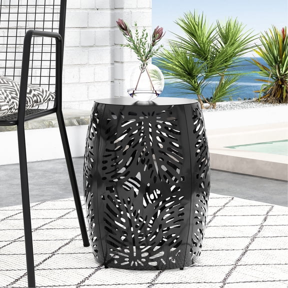 Durable Powder-Coated Frame Table - Tropical Palm Leaf Pattern - Indoor Seating - No Assembly Needed