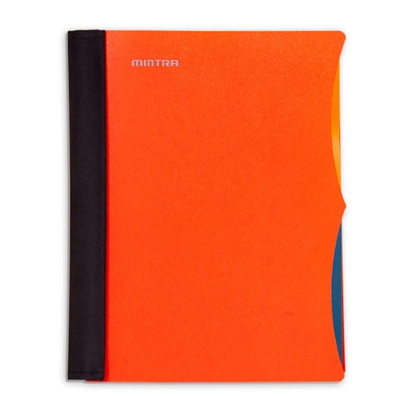 Mintra Durable Premium Spiral Notebook (2 Subject - Orange) - Fabric Covered Coils, Adjustable Pocket Folders, 100 Sheets, Junior Size (6inx 9.5in)
