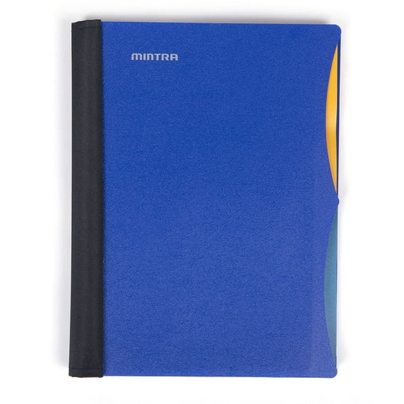 Mintra Durable Premium Spiral Notebook (2 Subject - Blue) - Fabric Covered Coils, Adjustable Pocket Folders, 100 Sheets, Junior Size (6inx 9.5in)