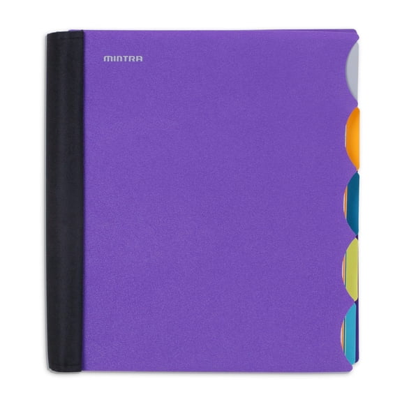 Mintra Durable Premium Spiral Notebook (5 Subject - Purple) - Fabric Covered Coils, Adjustable Pocket Folders, 200 Sheets