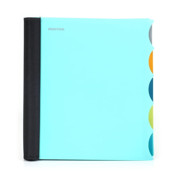 Mintra Durable Premium Spiral Notebook (5 Subject - Teal) - Fabric Covered Coils, Adjustable Pocket Folders, 200 Sheets