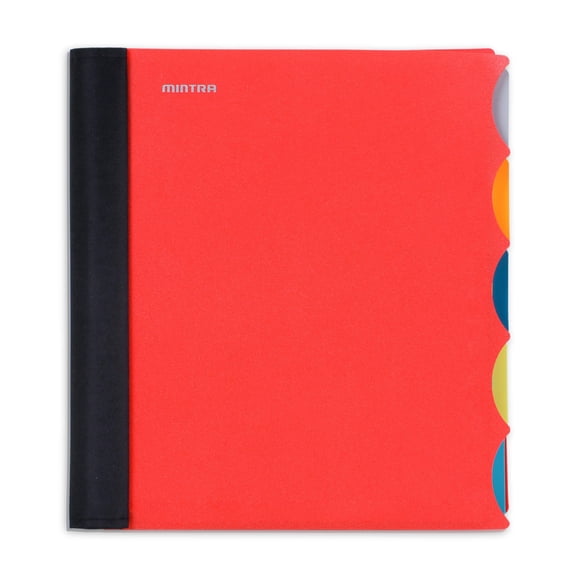 Mintra Durable Premium Spiral Notebook (5 Subject - Red) - Fabric Covered Coils, Adjustable Pocket Folders, 200 Sheets