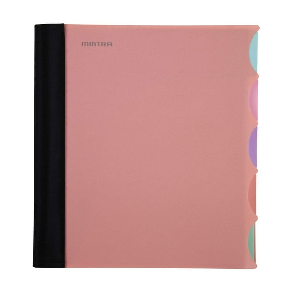 Mintra Durable Premium Spiral Notebook (5 Subject - Salmon) - Fabric Covered Coils, Adjustable Pocket Folders, 200 Sheets