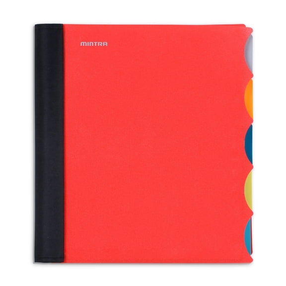 Mintra Durable Premium Spiral Notebook (5 Subject - Red) - Fabric Covered Coils, Adjustable Pocket Folders, 200 Sheets