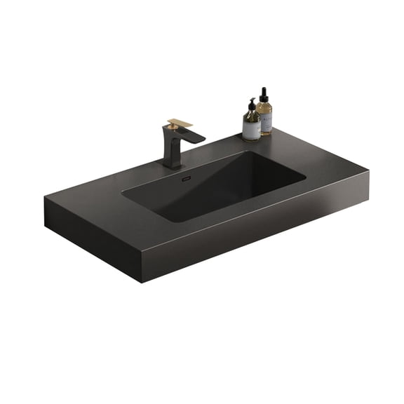 Durable Quartz Basin - Matte Black Integrated Design for Bathroom Enhancement