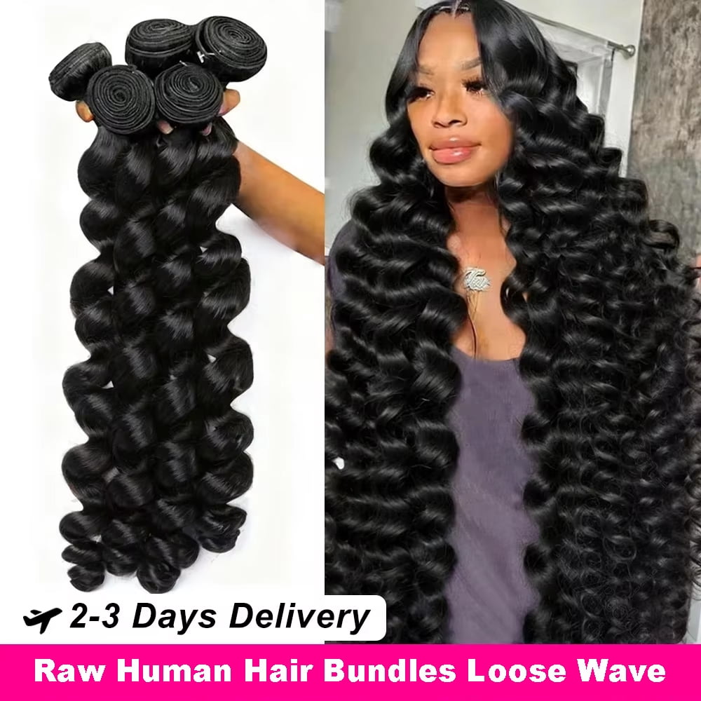 Durable Raw Human Hair Bundles 28 Brazilian Hair Weave Bundle Loose Wave Sew in Remy Hair Extensions 3 4 Bundle Virgin Hair Weft 30 Inch – Typpkmm
