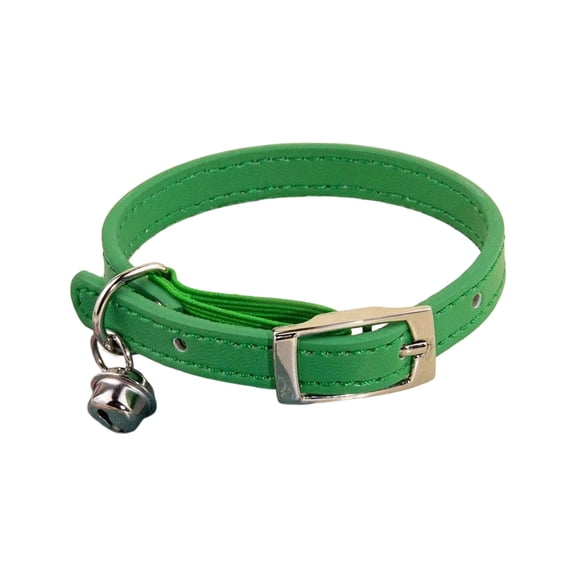 Durable Real Leather Cat Collar with Bell & Safety Elastic Adjustable Kitten Collar Soft Lightweight Buckle for Small Pets(Green,Size XS)
