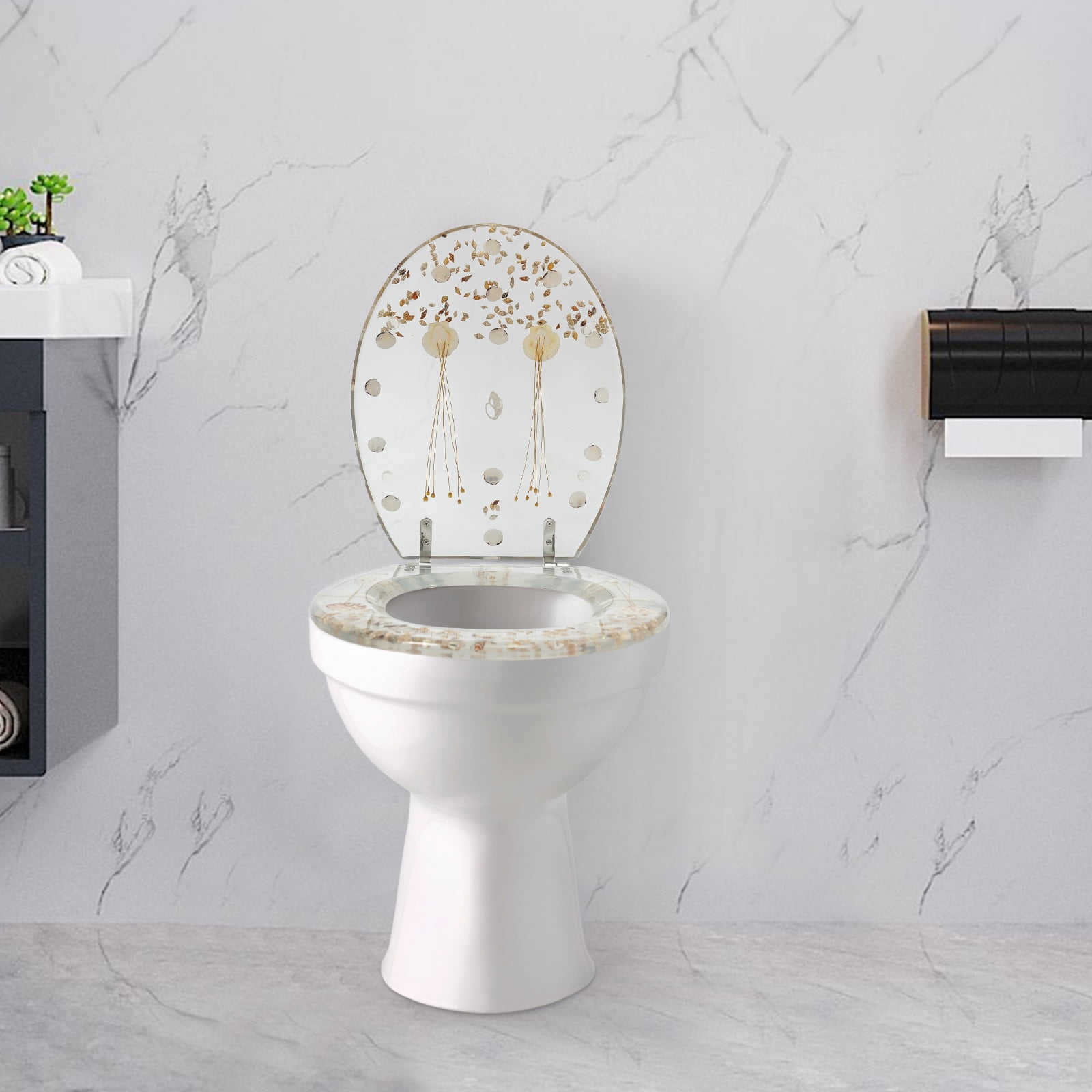 Shell Pattern Toilet Seats Durable Resin Toilet Seat for U & V Type Toilets, Anti-Pollution, Wear ...