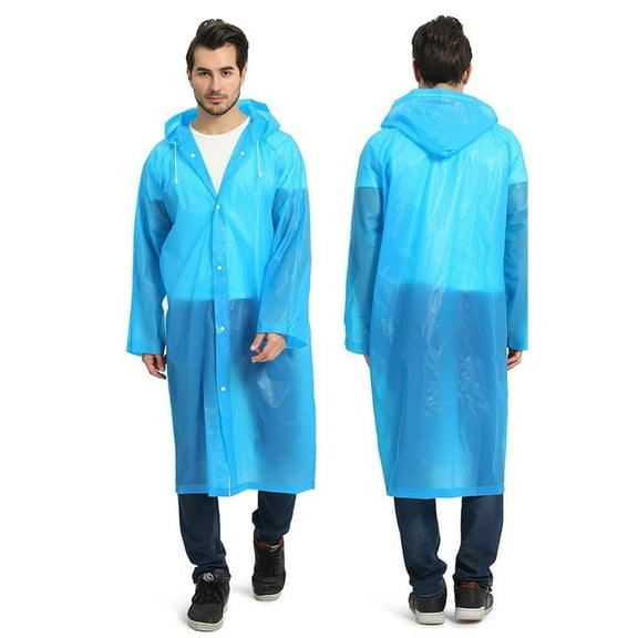 Durable Reusable EVA Raincoat, Portable Waterproof Rain Cape with Hood and Elastic Sleeves, Easy Snap Fasteners for Quick Wear, Ideal for Camping, Hiking, Travel, and Outdoor Activities