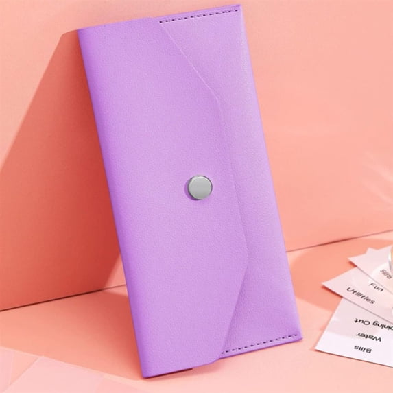 Durable Reusable Wear-resistant PU Leather Waterproof Male Female Money Binder Organizer Credit Card Holoder Money Pouch Holder Cash Envelope Wallet PURPLE