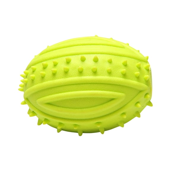 Durable Rubber Dog Toy Ball Rugby Shape Interactive Chew Toy Yellow Dog Teething Ball Teeth Cleaning Dental Care Toy for Small Medium Dogs Puppy Training