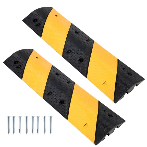 Durable Rubber Speed Bump 2 Pack for Driveways & Parking Lots – Modular Stream Hump with Dual Cable Channels, 22,000 LB Capacity, Weather-Resistant & Portable, Includes Expansion Screws – 3.3FT2PC