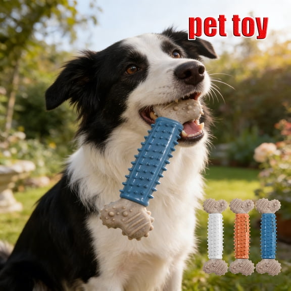 Durable Rubber and Nylon Dog Chew Toy Bone Shape with Textured Surface for Dental Care and Interactive Play