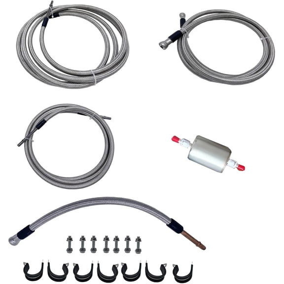 Durable SS Braided Fuel Supply Return Vapor Lines Kit for Silverado Sierra V8 Filter for Gas & Flex Engines