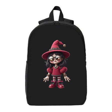 Durable School Backpack with Cartoon Witch Design - Red Hat & Dress Perfect for 15 " Laptop & iPad Unisex Travel Bag