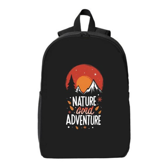 Durable School Travel Backpack for Men & Women - Black with Red Sunset Snow - Capped Mountains Pine Trees & Nature Design - Fits 15 " Laptop & iPad