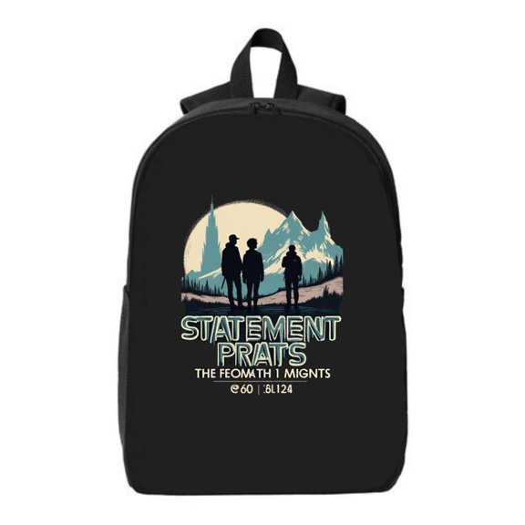 Durable School Travel Backpack for Men & Women - Stylish Black Design with Silhouetted Figures & Mountain Range Fits 15 " Laptop & iPad