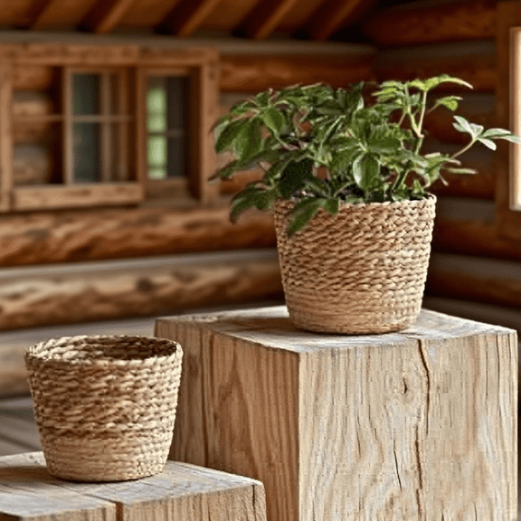 Durable Seagrass Woven Planter Basket - Rustic Decorative Storage Organizer, Versatile Flower Pot for Living Room Porch Home Spaces,6.3in(L)