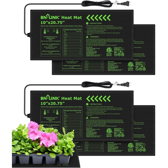 Durable Seedling Heat Mats for Seed Starting 10" x 20.75", 4 Pack Waterproof Warming Mat for Plants Germination, Plant Heating Pad for Indoor Growing, Hydroponic, Greenhouse, ETL Listed