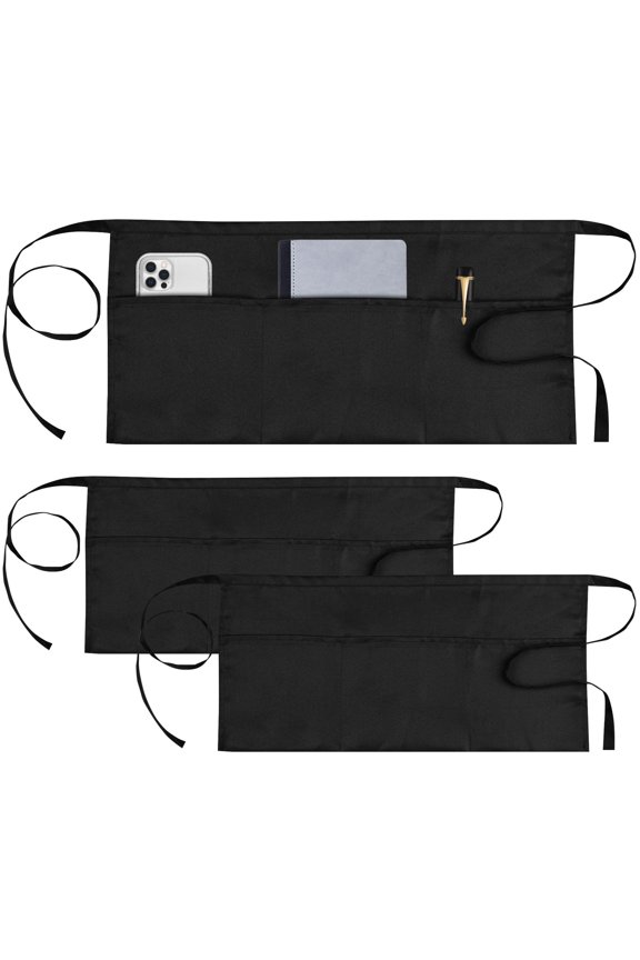 Durable Server Apron with 3 Pockets, Premium Fabric Short Waist Apron for Waiters, Waitresses and Servers