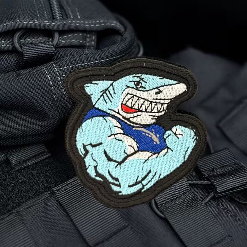 Durable Shark Embroidered Patch - Tactical Morale Badge with Hook & Loop for Backpacks, Helmets, and Tactical Gear