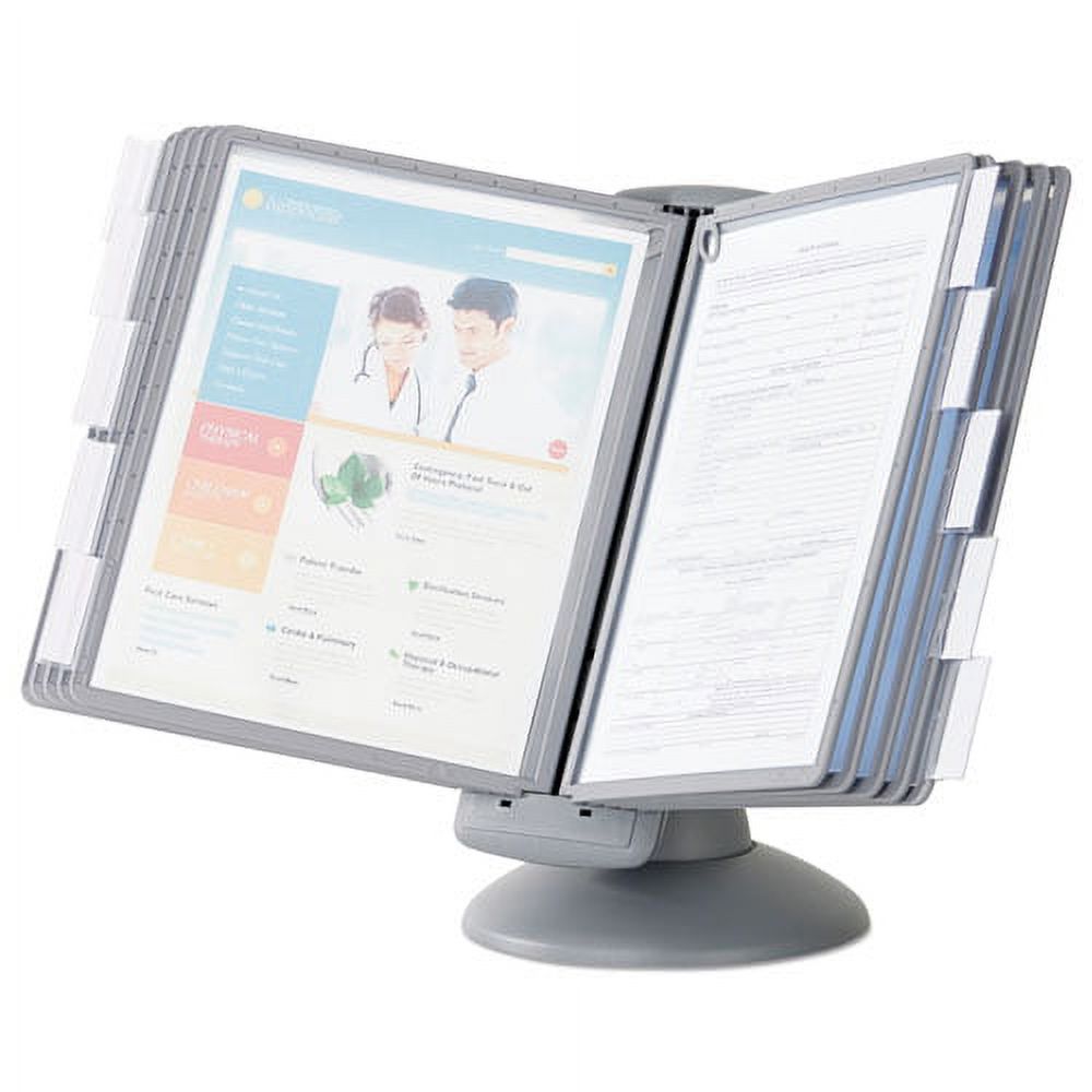 Durable Sherpa Motion Desk Reference System, 10 Panels, Gray Borders