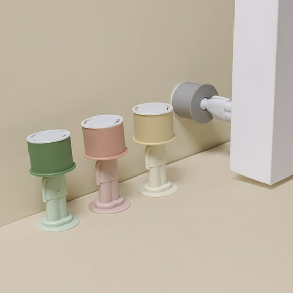 Durable Silent Door Catcher Punch | Strong Suction Door Stopper for Wall Collision Avoidance, No-Drill Easy Install, Plastic TPR, 8.5x4cm, Pink/Green/Yellow/Gray, Bathroom Bedroom Handle