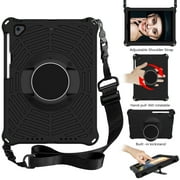 Durable Silicone Case for Apple iPad 9.7-Inch 6th/5th Generation & iPad Air 2 & iPad Air 9.7-Inch Tablet - Shockproof Protective Stand Cover with Hand Holder /Adjustable Shoulder Strap Black