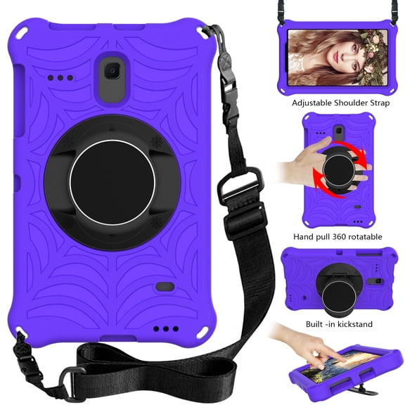 Durable Silicone Case for Samsung Galaxy Tab A 8.0-Inch Tablet (Model SM-T380 /SM-T385) - Shockproof Protective Stand Cover with Hand Holder /Adjustable Shoulder Strap (Purple)
