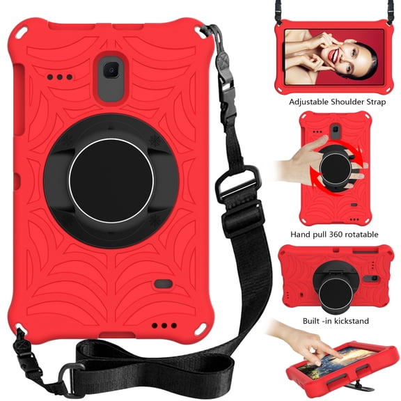 Durable Silicone Case for Samsung Galaxy Tab A 8.0-Inch Tablet (Model SM-T380 /SM-T385) - Shockproof Protective Stand Cover with Hand Holder /Adjustable Shoulder Strap (Red)