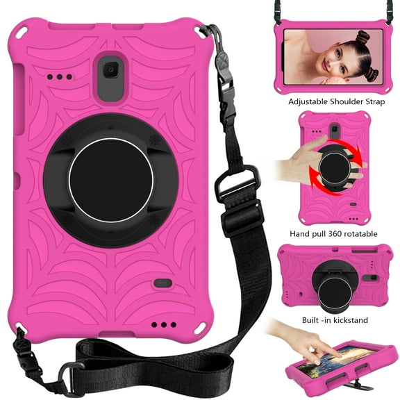 Durable Silicone Case for Samsung Galaxy Tab A 8.0-Inch Tablet (Model SM-T380 /SM-T385) - Shockproof Protective Stand Cover with Hand Holder /Adjustable Shoulder Strap (Rose)