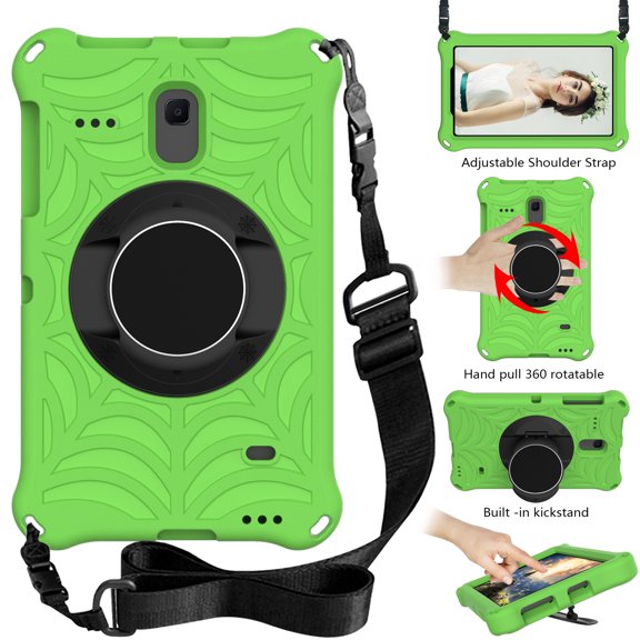 Durable Silicone Case for Samsung Galaxy Tab A 8.0-Inch Tablet (Model SM-T380 /SM-T385) - Shockproof Protective Stand Cover with Hand Holder /Adjustable Shoulder Strap (Green)