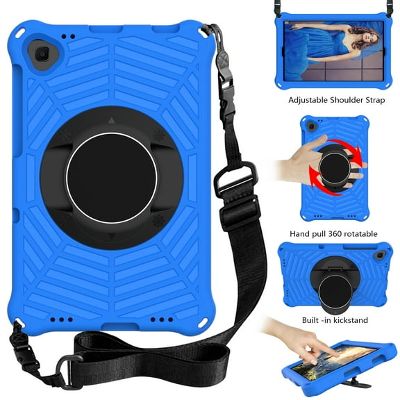 Durable Silicone Case for Samsung Galaxy Tab A 10.1-Inch Tablet (Model SM-T510 /SM-T515 /SM-T517) - Shockproof Protective Stand Cover with Hand Holder /Adjustable Shoulder Strap (Blue)