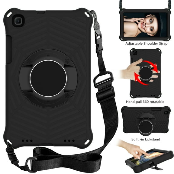 Durable Silicone Case for Samsung Galaxy Tab A 8.0" Tablet (Model SM-T290 /SM-T295 /SM-T297) - Shockproof Protective Stand Cover with Hand Holder /Adjustable Shoulder Strap (Black)