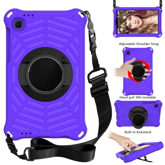 Durable Silicone Case for Samsung Galaxy Tab A7 Lite 8.7" Tablet (Model SM-T220 /SM-T225) - Shockproof Protective Stand Cover with Hand Holder /Adjustable Shoulder Strap (Purple)