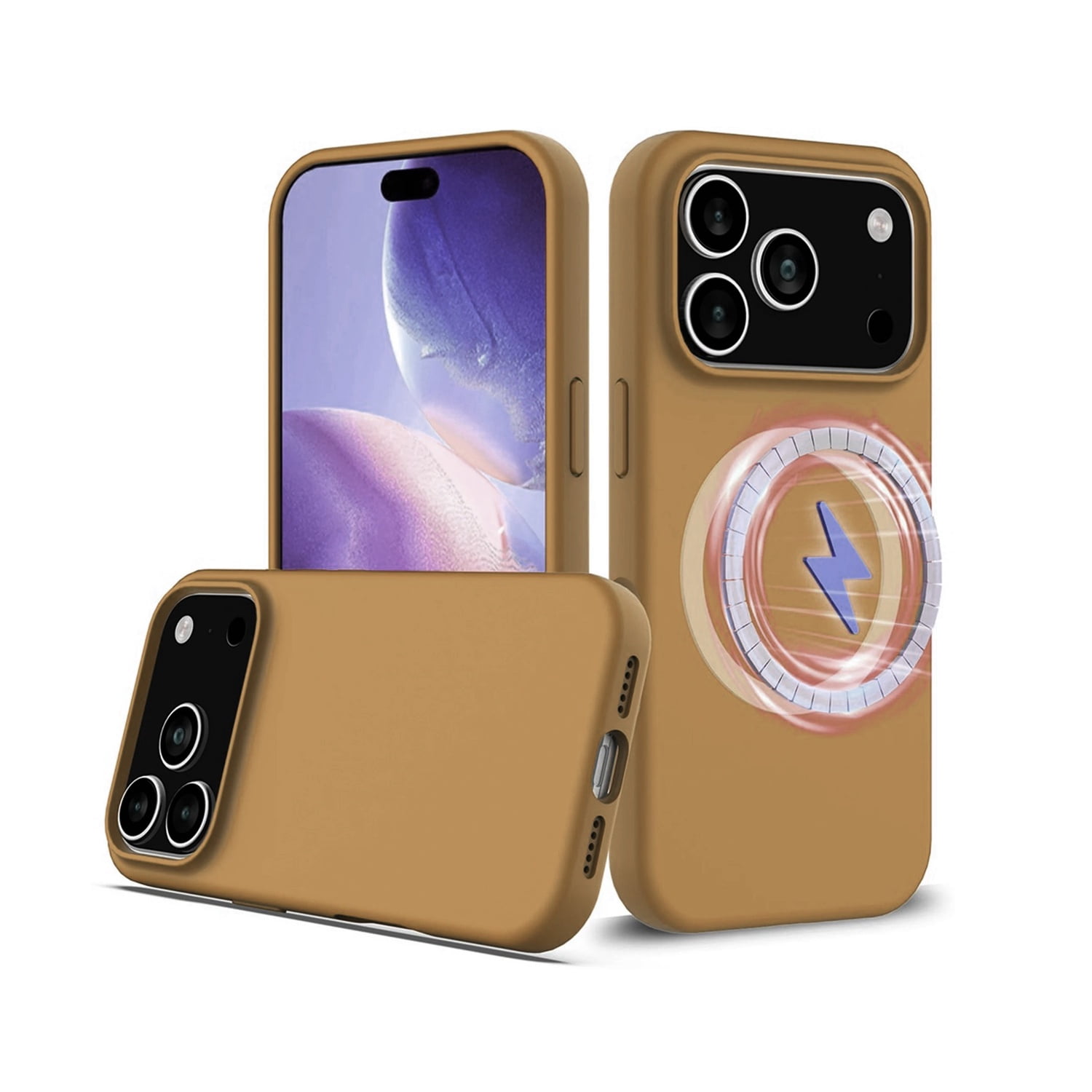Durable Silicone Case with Wireless Charging for iPhone 17 Pro Max - Brown